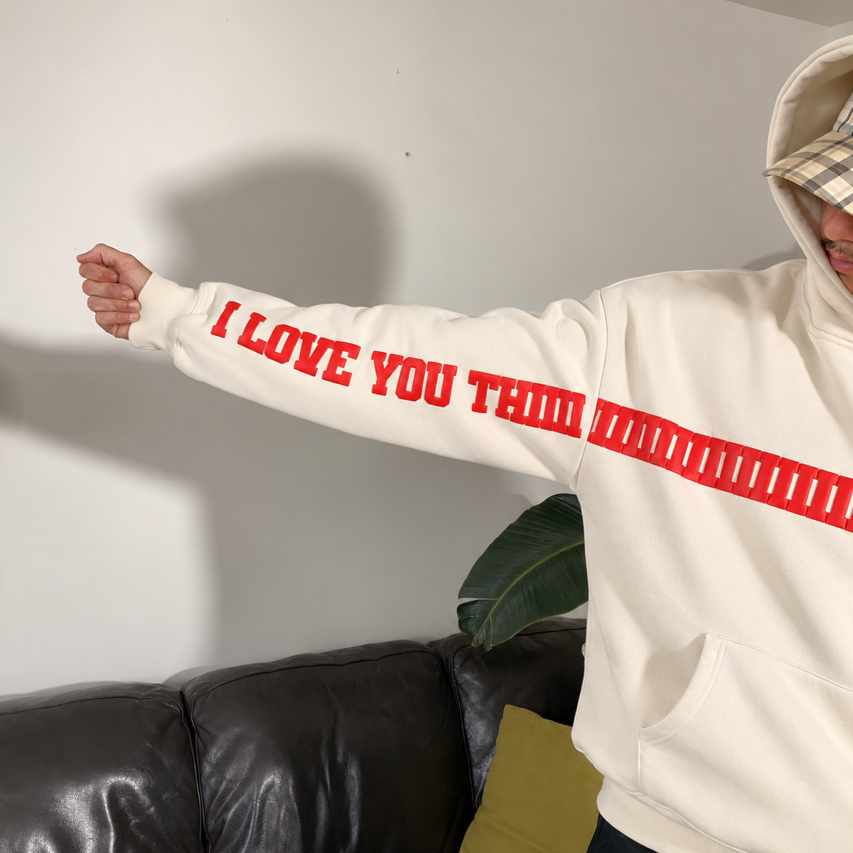 I Love You This Much Hoodie – Limited Edition Oversized Unisex Puff Print Off-White Fleece Hoodie