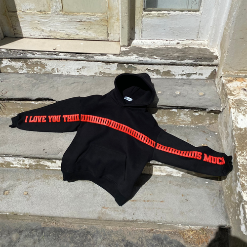 I Love You This Much Hoodie – Limited Edition Regular Fit Unisex Puff Print Fleece Black Hoodie