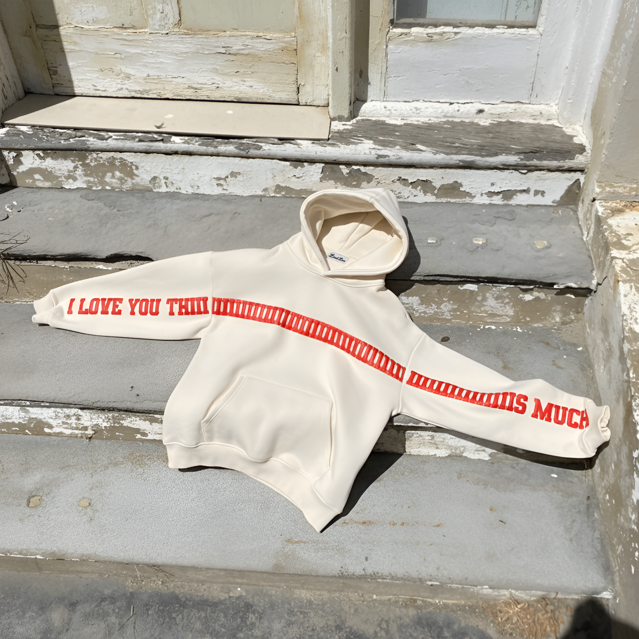 I Love You This Much Hoodie – Limited Edition Oversized Unisex Puff Print Off-White Fleece Hoodie