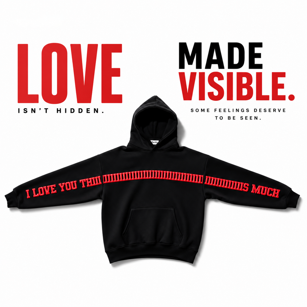 I Love You This Much Hoodie – Limited Edition Regular Fit Unisex Puff Print Fleece Black Hoodie