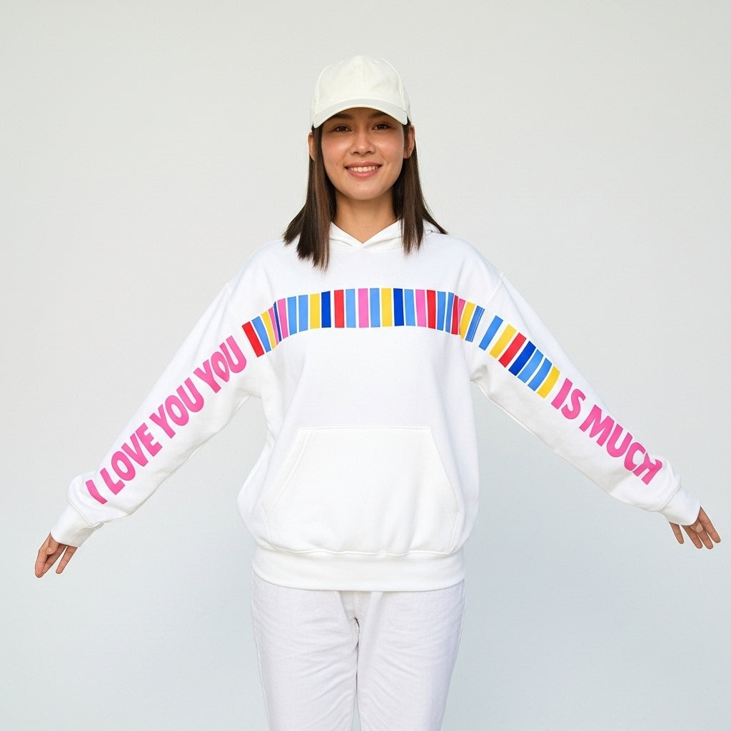 I Love You This Much Colorful Hoodie – Limited Edition Oversized Unisex Off-White Fleece Hoodie